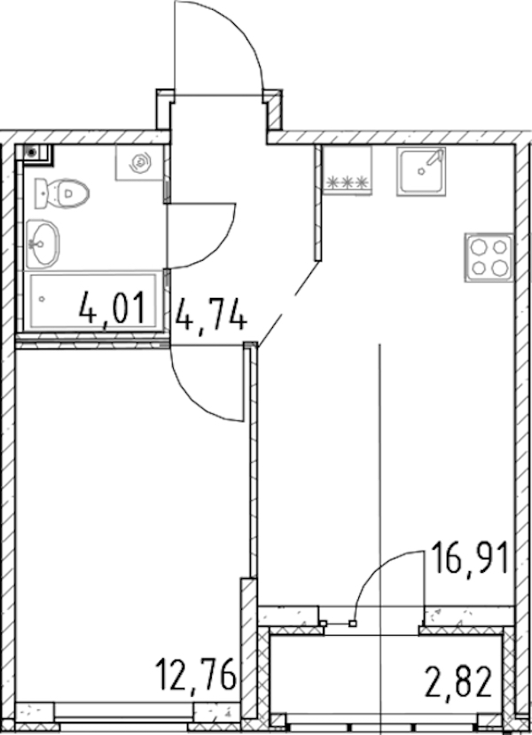 1-комнатная квартира 38.42 м², 8/23 эт., ЖК «Город Первых»